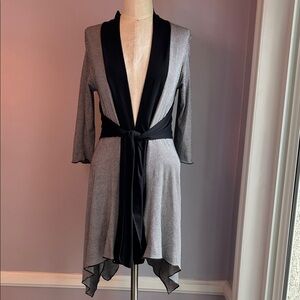 Black and White striped Tunic Cardigan Shark Bite Hem three-quarter sleeves